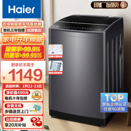 海尔（Haier）波轮洗衣机全自动家电 以旧换新 脱水机 内衣除螨洗 原厂品质 10公斤大容量EB100M30Pro1