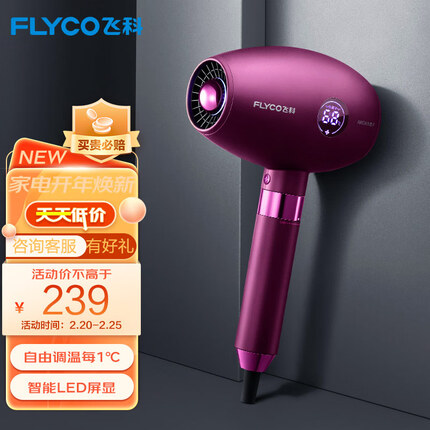 飞科（FLYCO）吹风机 家用 无极旋转调温电吹风 LED温度显示 负离子护发吹风筒 FH6286 礼物送女友