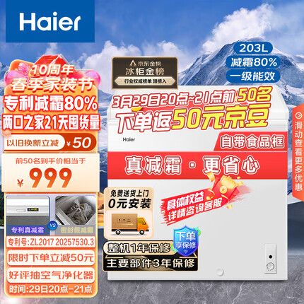 海尔（Haier）203升低霜冰柜家用商用 冷藏柜冷冻柜转换母乳小冰柜商用小型冰箱冷柜BC/BD-203HTD 以旧换新