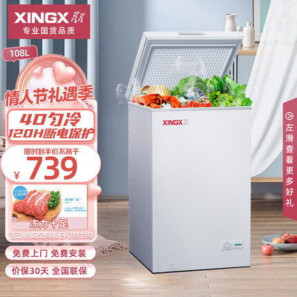 星星 XINGX 108升商用家用单温单箱冰柜 冷藏冷冻转换冷柜 顶开门冰箱 BD/BC-108E