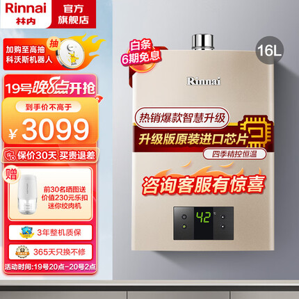 林内（Rinnai）16升热水器燃气天然气 变频节能恒温智慧芯 强排式家用 RUS-16QC05 天然气