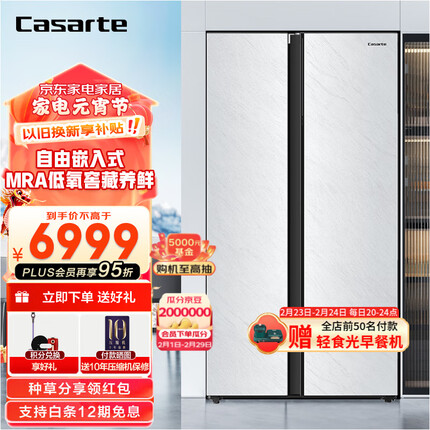 卡萨帝（Casarte）冰箱542升自由嵌入式大容积对开门家用超薄冰箱99.9%双重杀菌 冰极岩原石系列