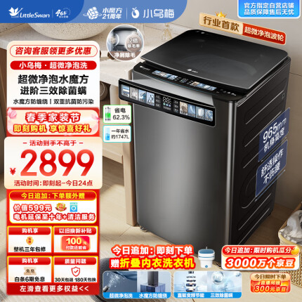 小天鹅（LittleSwan）波轮洗衣机全自动 小乌梅 【TB100V85PLUS】 水魔方防缠绕 超微净泡洗 直驱变频 炫彩大屏 10公斤