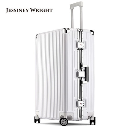 杰西尼铝框行李箱万向轮拉杆箱男女大旅行箱20英寸小登机箱学生密码皮箱 白色 20英寸-商务手提上飞机手拉箱