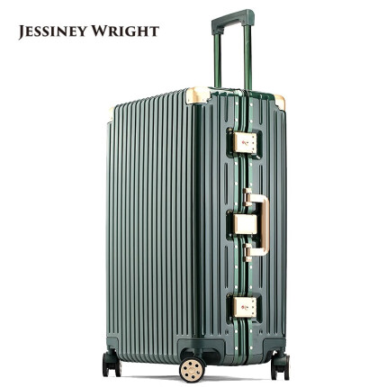 杰西尼铝框行李箱万向轮拉杆箱男女大旅行箱20英寸小登机箱学生密码皮箱 墨绿色 24英寸黄金尺寸-适合商务出差