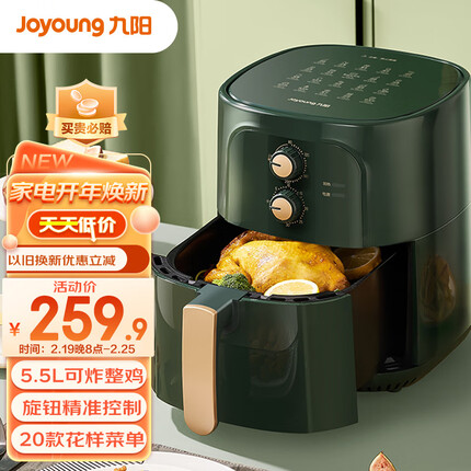 九阳（Joyoung） 肖战推荐 家用多功能 空气炸锅 不沾易清洗 准确定时 低脂 无油煎炸 5.5L大容量 KL55-VF509