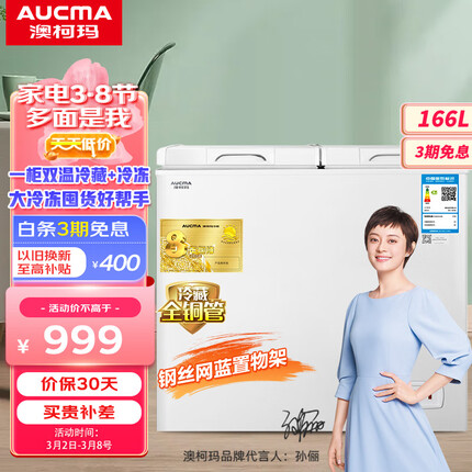 澳柯玛（AUCMA）166升 家用商用冰柜 大冷冻小冷藏双温双箱冷柜 节能卧式小冰箱 冷藏全铜管 BCD-166CNE