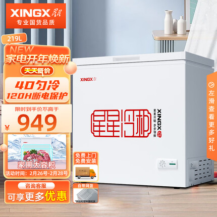 星星（XINGX） 219升 商用家用单温单箱低霜除菌冰柜 冷藏冷冻转换冷柜 顶开门冰箱 BD/BC-219E