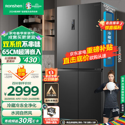 容声（Ronshen）离子净味Pro 452升四开门十字对开冰箱家用无霜超薄嵌入式变频一级能效BCD-452WD12FP双循环