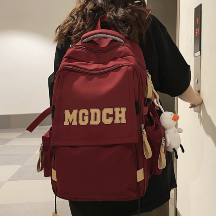 双星书包初中生女高中大学生双肩包背包潮流大容量运动简约电脑包 红色 带鸭子挂件