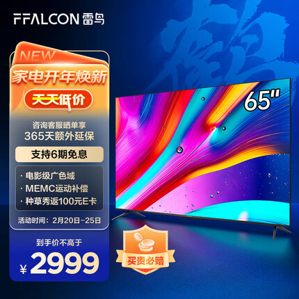 FFALCON雷鸟电视 65英寸鹤6 4K超高清 金属全面屏 智慧屏 智能液晶电视机以旧换新65S535D PRO