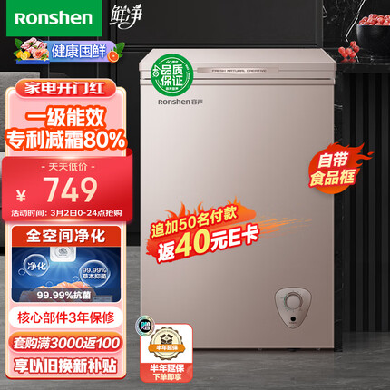 容声（Ronshen） 100升小型冰柜家用单温冷柜 一级能效减霜80%小冰柜 冷藏冷冻 BD/BC-100ZMSM