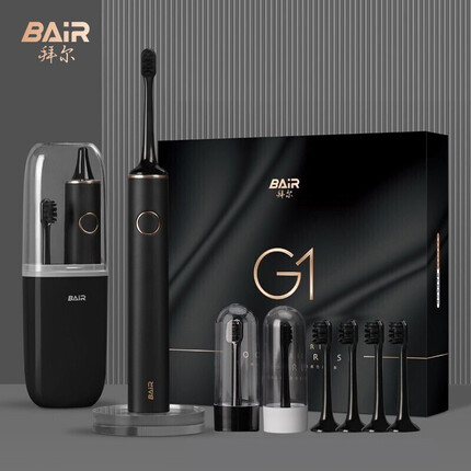 拜尔（BAIR） G1机皇豪华定制版 电动牙刷成人充电式智能声波男情侣士送女朋友 礼盒装 水墨黑单支装（下单加4枚原装刷头）