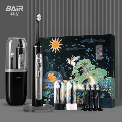 拜尔（BAIR）G2/G201高端旗舰机 电动牙刷成人充电式震动声波情侣全自动牙刷男士女送朋友 礼盒装 魅力黑（6枚原装刷头）