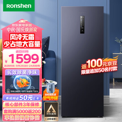 容声（Ronshen） 165升立式冰柜 一级能效风冷无霜除菌净味 母乳冷藏冷冻抽屉式冷柜小冰箱 BD-165WRSY星蕴