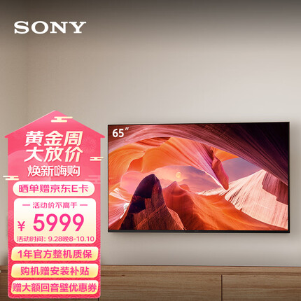 索尼（SONY）KD-65X80L 65英寸 高色域智能电视 专业画质芯片 杜比视界 广色域4K HDR 液晶全面屏(X80K升级款)