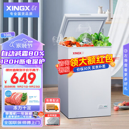 星星（XINGX）108升家用囤货单温单箱微霜除菌小冰柜 冷藏冷冻转换冷柜 顶开门小型冰箱 BD/BC-108E