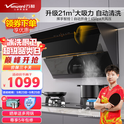 万和（Vanward）侧吸式抽油烟机家用厨房油烟机 21立方米大吸力 脱排油烟机排油烟机 自清洗挥手智控吸油烟机DJ738
