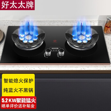 厅和 好太太燃气灶双灶煤气灶家用聚能天然气液化气炉具猛火灶 定时双九腔+防爆钢化玻璃 天然气