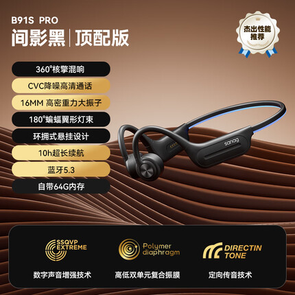 SANAG 塞那B91骨传导蓝牙耳机挂耳式不入耳耳机运动降噪长续航可游泳带内存高档礼物 间影黑64G