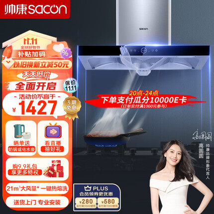 帅康（Sacon）抽油烟机 21大风量家用欧式吸油烟机挥手智控自动清洗T8088
