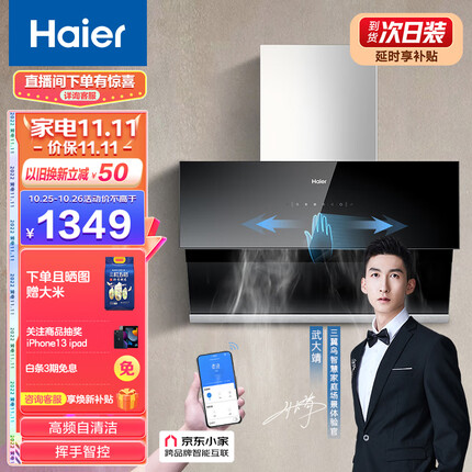 海尔（Haier）抽油烟机 侧吸式吸油烟机 20m³/min大吸力420pa挥手智控高频自旋洗京东小家C10SU1
