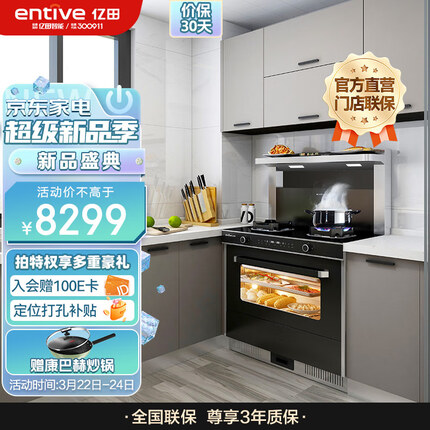 亿田（entive）集成灶 D2Z集成蒸箱一体灶 17.5立方大风力 集成灶一体灶家用 钢化玻璃台面 天然气