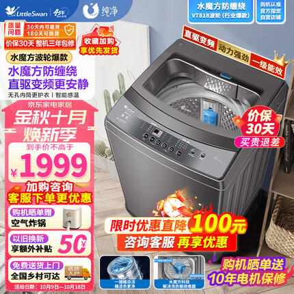 小天鹅（LittleSwan）10公斤波轮洗衣机全自动 直驱变频 水魔方护衣防缠绕 WIFI智控TB100VT818WDCLY