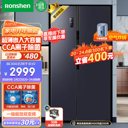 容声（Ronshen）【离子净味】609升变频一级能效对开门双开门冰箱家用无霜离子除菌BCD-609WD11HP大容量可嵌入