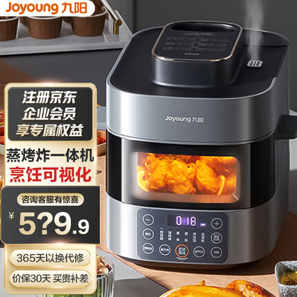 九阳（Joyoung）空气炸锅 家用智能多功能 4升大容量 可视机身不粘易清洗蒸烤炸 KL40-SF100(天空系列)