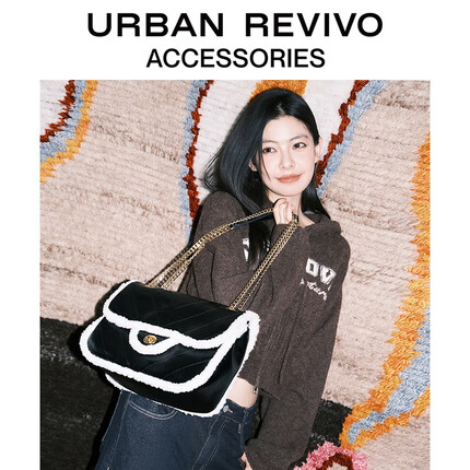 URBAN REVIVO2023秋冬季新款女经典菱格拼接单肩斜挎包UAWB30212 黑色