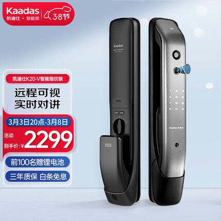 凯迪仕（kaadas）K20-V智能锁 指纹锁 全自动猫眼智能门锁 电子密码锁 太空灰