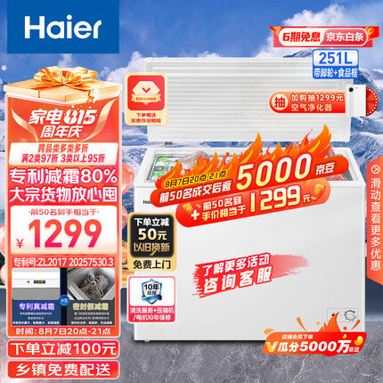 海尔（Haier）251升低霜卧式商用家用冰柜 商用大容量冷藏柜冷冻柜冰柜家用囤货小冰箱冷柜BC/BD-251HD 以旧换新