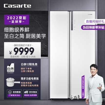 卡萨帝（Casarte）纯白系列643升对开双开门家用电冰箱一级变频玻璃面板超大容量皓月白色BCD-643WLCSS79W1U1