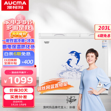 澳柯玛（AUCMA）203升 家用商用冰柜 双箱双温冷柜顶开门 冷藏冷冻卧式冰箱 BCD-203CNE