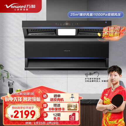 万和（Vanward）顶侧双吸油烟机 三腔直流变频抽油烟机 25m³/min大吸力 1000Pa风压 家用自清洗油烟机 WL860