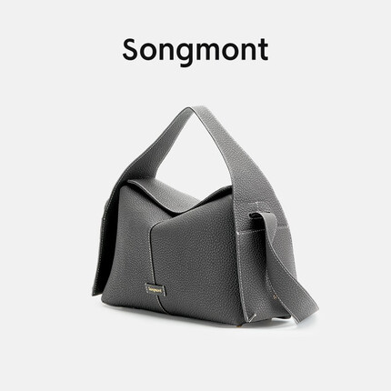 Songmont挂耳系列屋檐包女斜挎单肩头层牛皮大容量通勤包送女生 瓦砾灰