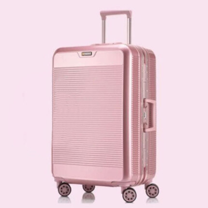 凌秀时尚旅行箱铝框行李箱女拉杆箱登机箱万向轮密码箱 玫瑰金 磨砂 28英寸 含箱套