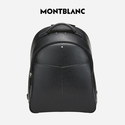 万宝龙 MONTBLANC 男士十字纹牛皮黑色双肩包 130098