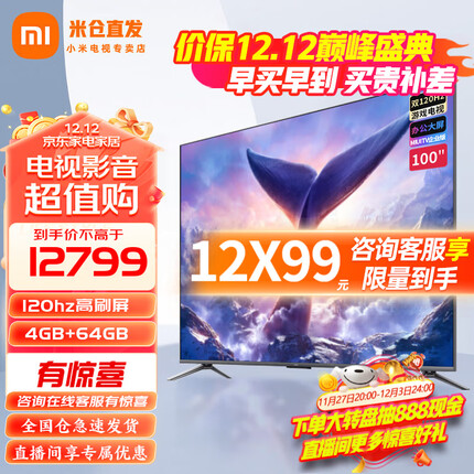 小米（MI） 电视巨屏100英寸 4GB+64GB 大储存 金属全面屏 支持WIFI 6远场语音控制 【限量】L100R8-MAX
