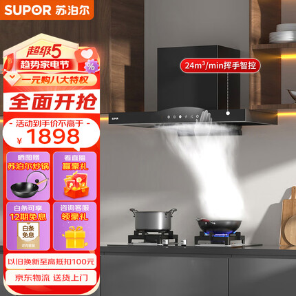 苏泊尔（SUPOR）抽油烟机 家用欧式吸油烟机 24立方大吸力 900Pa变频风压挥手智控自清洁抽烟机DT39