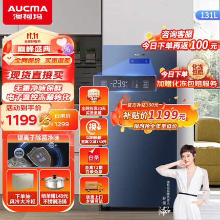 澳柯玛（AUCMA）风冷无霜一级能效立式冰柜 侧开门冷冻冷藏转换家用商用母婴母乳小冷柜 风冷立柜 以旧换新 BD-131WNE【晶韵无霜系列】