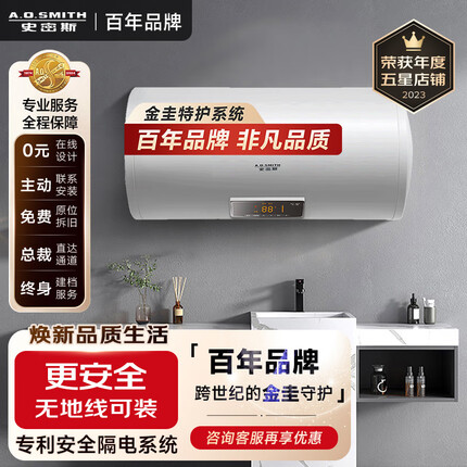 史密斯（A.O.SMITH）80升电热水器储水式 无地线可安装 家用 速热节能保温E80VDS