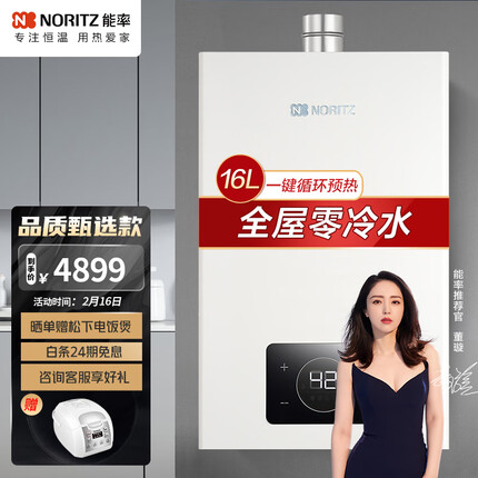 能率（NORITZ）零冷水燃气热水器16升 中途开关“0”冷水 降噪恒温GQ-16E5FEXQ（JSQ31-E5Q）天然气