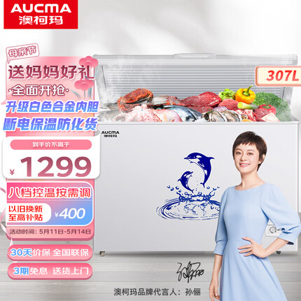 澳柯玛（AUCMA）307升低霜冰柜家用商用单温顶开门冷藏柜冷冻柜母乳小冰柜商用小型冰箱冷柜BC/BD-307HNE以旧换新