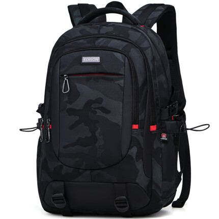 Edison高中生書包大容量初中大學生防潑水雙肩包旅行背包K052-9G迷彩黑
