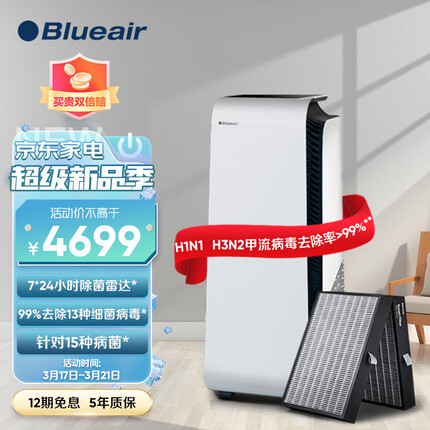 布鲁雅尔(Blueair)空气净化器去除甲醛除甲流病菌除烟味异味除尘PM2.5低噪智能控制一级能效7410i