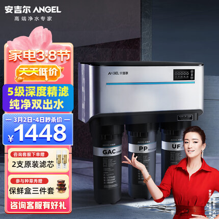 安吉尔（Angel）净水器家用直饮厨下式反渗透纯水机双出水机过滤器智能净水机J1205-ROB8C银色