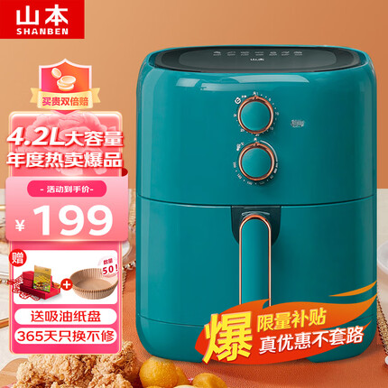 山本（SHANBEN）空气炸锅 4.2L大容量家用智能无油烟电炸锅薯条机多功能全自动煎炸锅大功率低脂无油烤箱易清洗 D16
