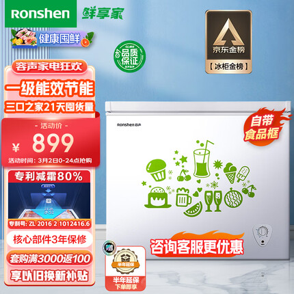 容声（Ronshen） 205升低霜小型冰柜家用冷藏冷冻转换单温冷柜 一级能效 母婴母乳卧式冰箱BD/BC-205MB